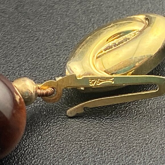 Vtg 9K Solid Gold Ball & 10mm Tigers Eye Beaded Necklace 18" - Lots of Gold - Picture 7 of 15